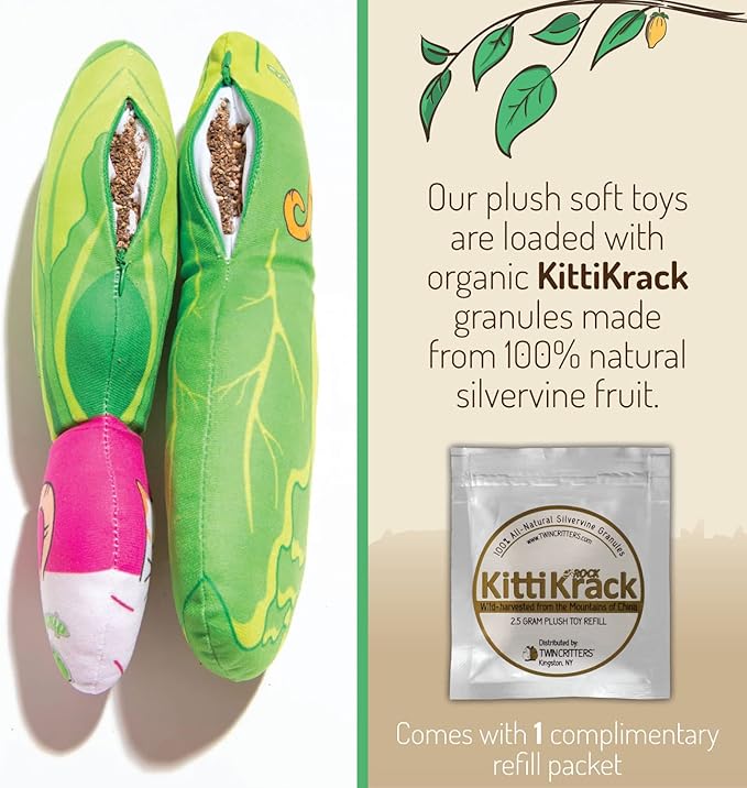 KittiVeggi 2-Pack Organic Silvervine Catnip Substitute Toys for Cats & Kittens | 100% All-Natural Wild Harvested Silvervine | 2 Refillable Vegetable Kicker Cat Toys