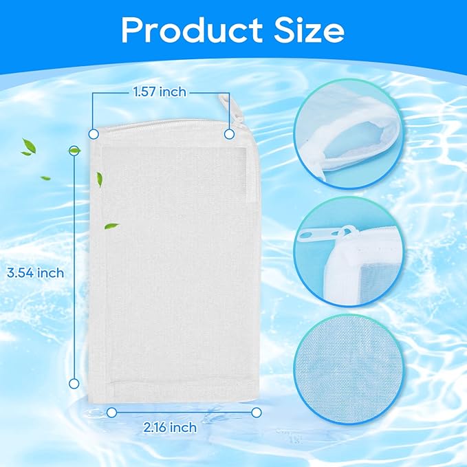15PCS Media Bags for Aquarium, Extra Fine Mesh Bag Reusable Nylon Net Aquarium Filter Bags with Plastic Zipper for Extra Fine Resins Filter, 2.4 x 4 Inch