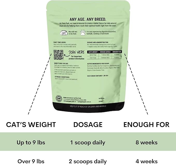 Probiotic for Cats & Kittens - Cat Probiotic Powder for Hairball Prevention, Digestive Support, Immune Health, Prebiotics, and Diarrhea Relief - Suitable for Indoor Cats & Kittens - 60 Scoops