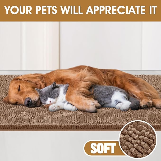 IM HOME 2 Pieces Muddy Door Mats for Dogs, Chenille Absorbent Pet Mats, Quick Dry, Trap Dirt Non Slip Heavy Indoor Doormat Soft Dog Bed Mat Front Inside Door Mat for Indoor Outdoor Entrance,Camel