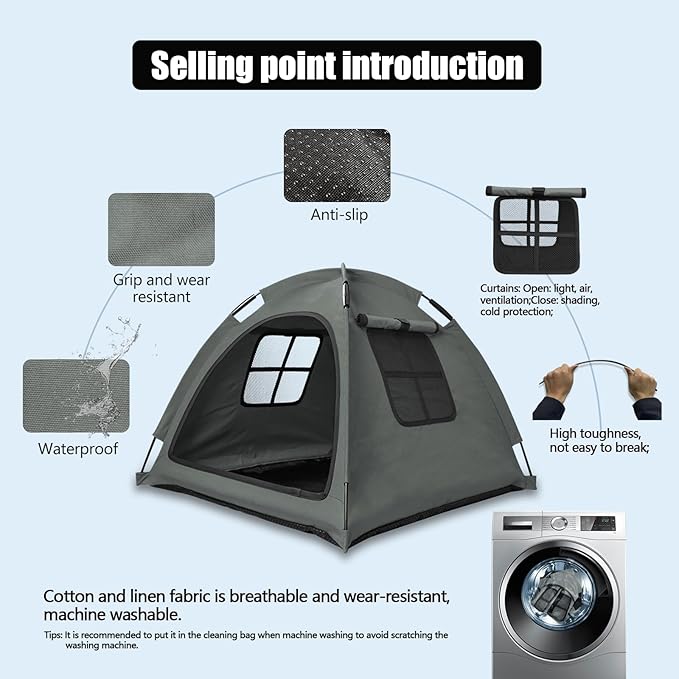 Grey Cat Tent House、Cat's Nest, Portable Indoor/Outdoor Pet Tent House for Cats, Puppies and Other Small Animals