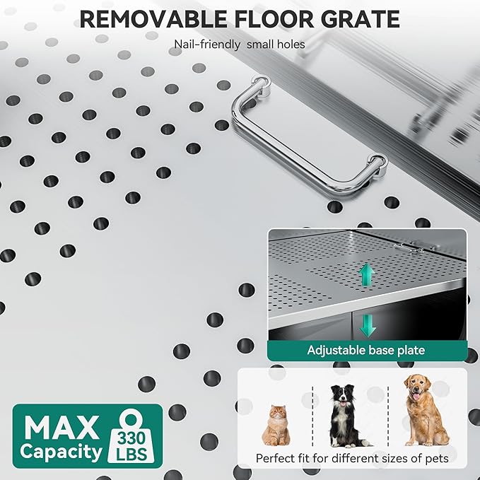 YITAHOME Dog Grooming Bathtub, Professional Stainless Steel 304 Dog Bathing Station w/Right Ramp, Faucet, Floor Grate, 50in Pet Washing Station for Large, Medium, Small Pets