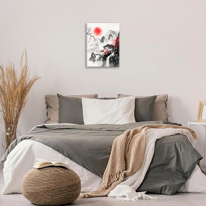 Japanese Wall Art Canvas Asian Nature Wall Decor Prints Framed Painting Mountain Landscape Pictures Gifts Artwork for Bathroom 16"x20"