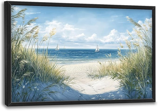 Framed Large Beach Wall Art for Living Room, Oversized Coastal Nautical Wall Decor Sailboat Canvas Seaside Pictures Modern Artwork Home Decoration for Living Room Bedroom Office 36"x24"