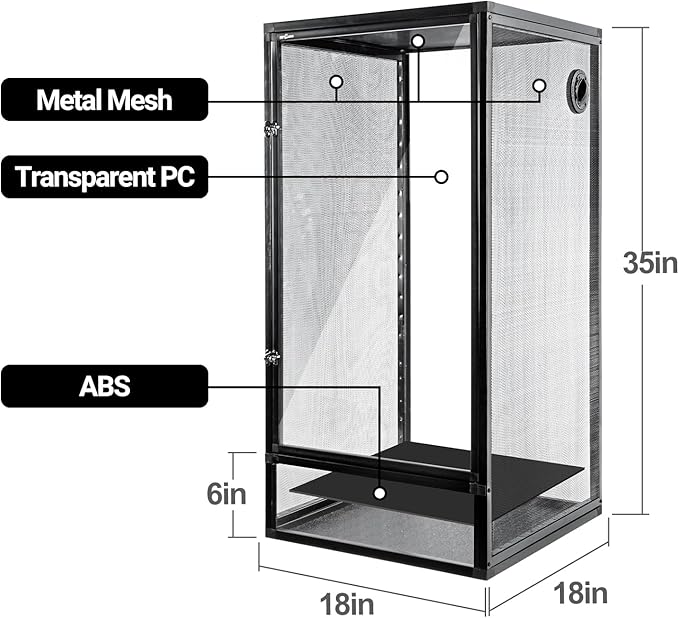 REPTI ZOO 18" x 18" x 36" Front Opening Chameleon Cage with 3-Sided Metal Mesh, 50 Gallon Screen Vertical Terrarium with Background Sticker, Tall Enclosure for Chameleon, Tree Frog, Arboreal Reptiles