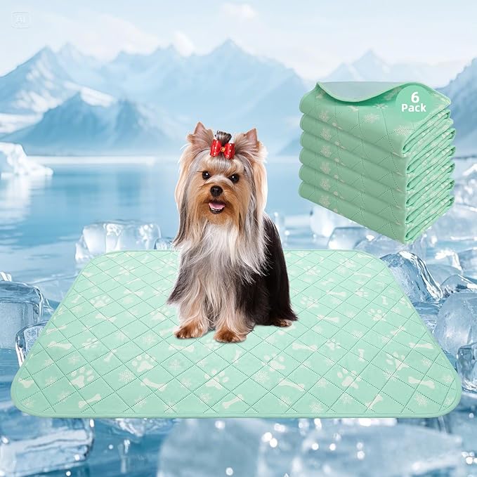 Homimp Self-Cooling Mat for Dogs, 6 Pack Washable Cooling Mat & Sleeping Pad, Reusable Waterproof Dog Pee Pads, Non-Toxic, Non-Slip Potty Pads for Whelping Litter Mat Puppy Supplies in Summer, 16"x20"
