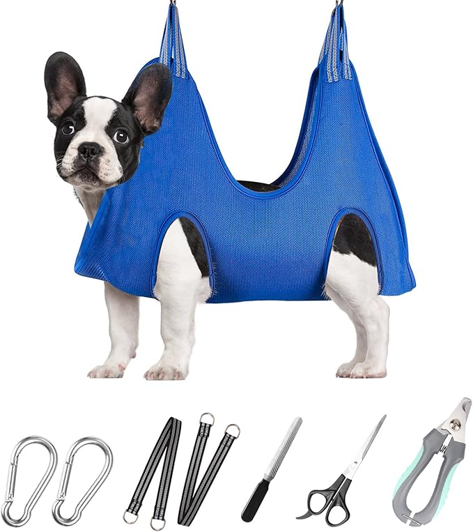 Pet Grooming Hammock for Small Dogs & Cats with Nail Clippers/Nail Trimmers/Grooming Scissors, Dog Grooming Harness for Nail Trimming, Pet Grooming Sling Helper