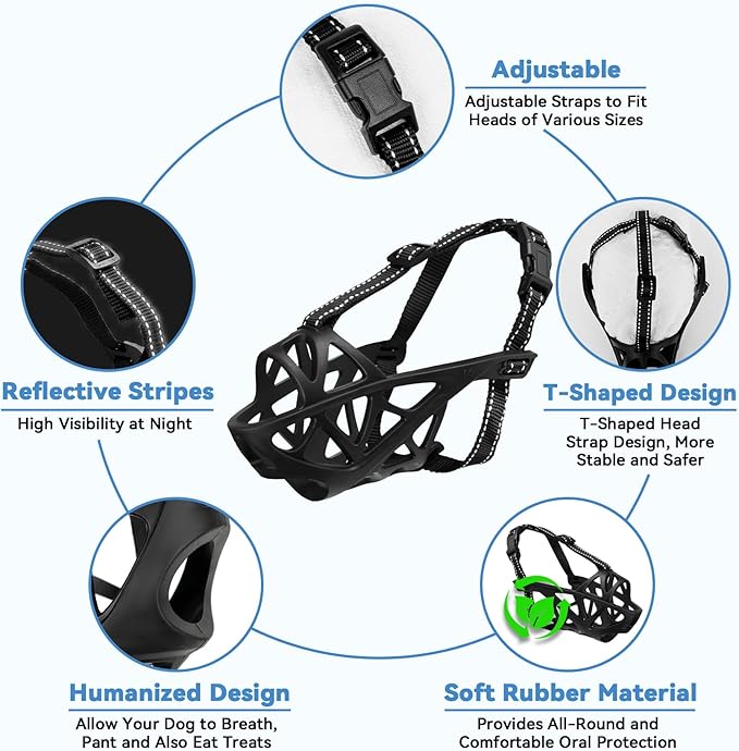 Dog Muzzle for Large Dogs, Breathable Basket Muzzles for Small, Medium and X-Large Aggressive Dog, Allows Panting Drinking, Suitable for Grooming Trimming Training (Black, XL)