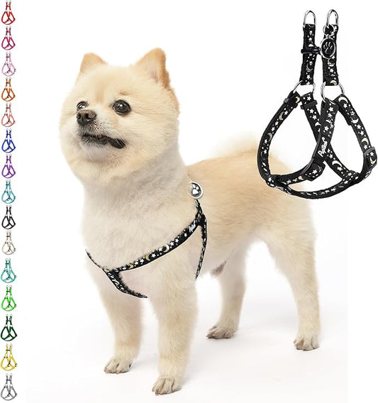 PUPTECK No Pull Dog Harness Soft Adjustable Basic Nylon Step in Puppy Vest Outdoor Walking with ID Tag, Moon Star Black, S