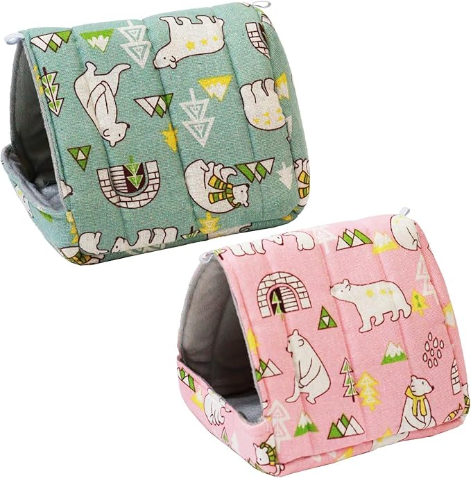 JSPYFITS 2 Pack Guinea Pig Hideout,Small Animal House Guinea Pig Bed Washable Cage Accessories for Small Pet Bunny/Rabbit/Hamster/Chinchilla Guinea Polar Bear Forest