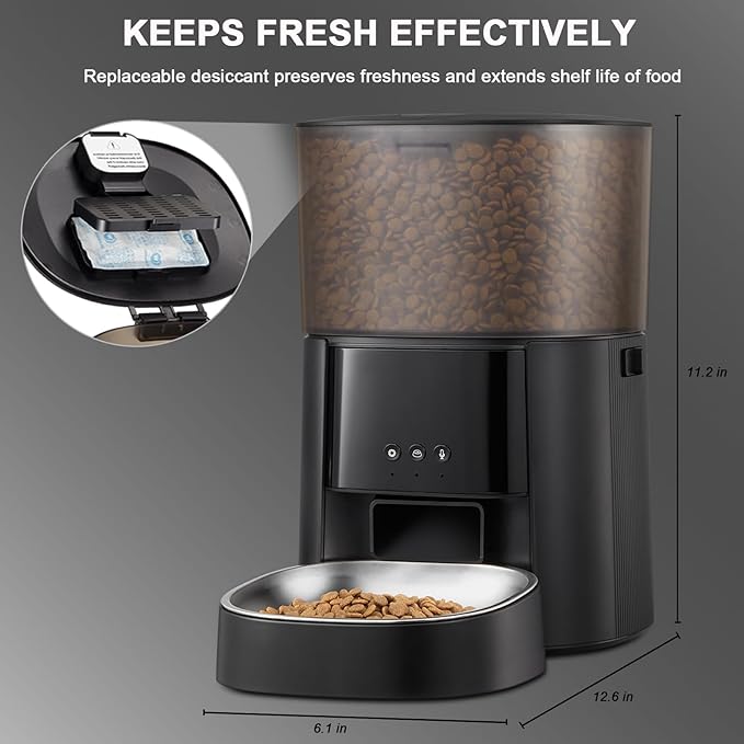 Automatic Cat Feeder WiFi with App Control, Voice Recorder, 4L Dry Pet Food Dispenser for Cats & Dogs with Freshness Preservation, Custom Feeding Times & Portions, Dual Power