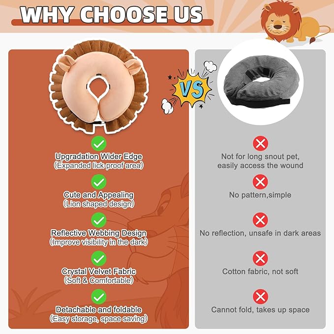 KOOLTAIL Inflatable Dog Cone Collar, Soft Dog Cone Alternative for Large Medium Small Dogs After Surgery, Adjustable Donut Neck Cone for Dogs Cats, Recovery E Collar with Enhanced Anti-Licking,Lion XL