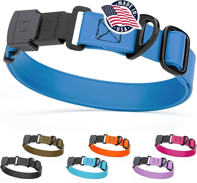 Dogline Biothane Waterproof Dog Collar with Herm Sprenger Black Stainless Steel Quick Release Buckle – Heavy Duty Tactical Durable Collar for Dogs – Comfortable and Safe Pet Collar W3/4" L12-19 Blue