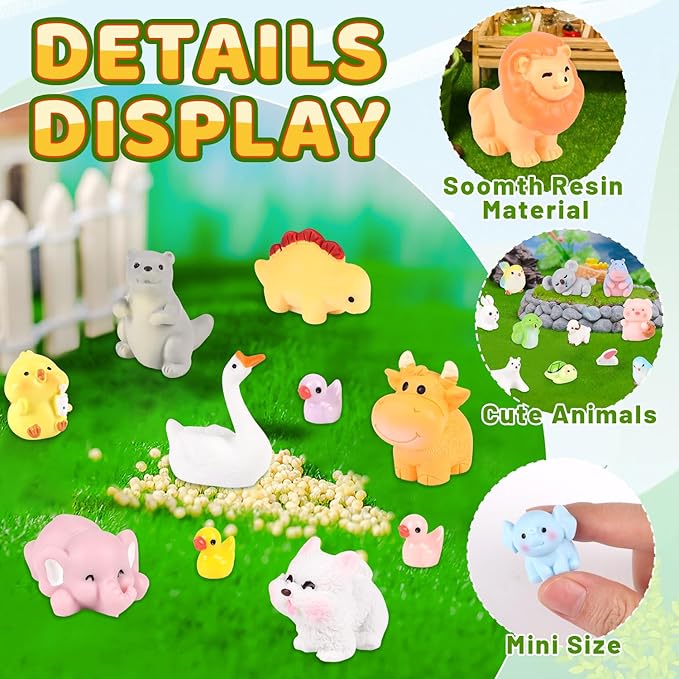 CCINEE 40pcs Mini Resin Animals Figures to Hide, Miniature Resin Figurines Bulk for Fairy Garden Dollhouse Accessories Tiny Figurines Animals to Hide Aquarium Toys