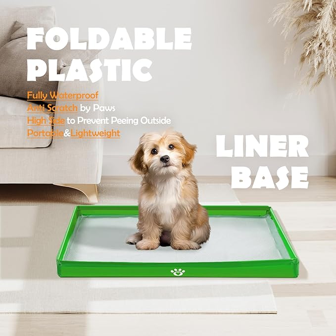 MEEXPAWS Dog Pee Pad Holder Foldable, Puppy Pad Holder Liner Base High Side, Dog Litter Box Indoor 33’’x22’’, Training Pad Holder Leak-Proof Easy Clean