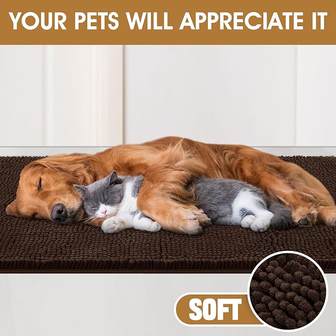 IM HOME 36" x 24" Brown Dog Door Mats for Muddy Paws, Chenille Absorbent Dog Mat, Non Slip Heavy Mud Mat for Dogs, Soft Pet Bed Mat for Entryway, Mud Paws, Inside Floor