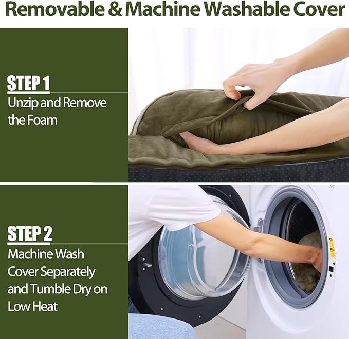 Waterproof Orthopedic Dog Beds Large, Egg-Crate Foam Dog Couch, Comfy Bolster Pet Bed with Removable Washable Cover, Nonskid Bottom (Large, Dark Green)