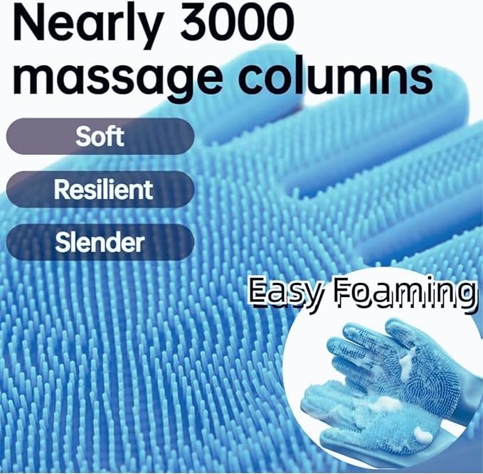 Dog Washing Gloves, Pet Grooming Gloves with Soft Brushes, Bathing and Massaging for Dogs and Cats, Silicone Heat Resistant Cleaning Gloves with High-Density Teeth (Blue)