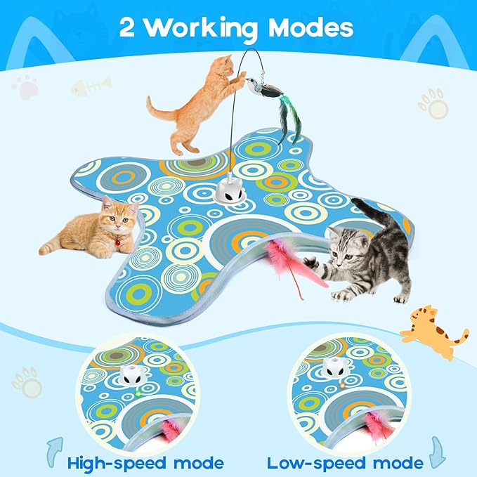 VIWIK Hide and Seek Toys for Indoor Adult Cats with Suction Cup & Cover, Interactive Automatic Moving Concealed Feather Kitten Wand Bird Toy, Cat Enrichment Toys for All Breeds Blue