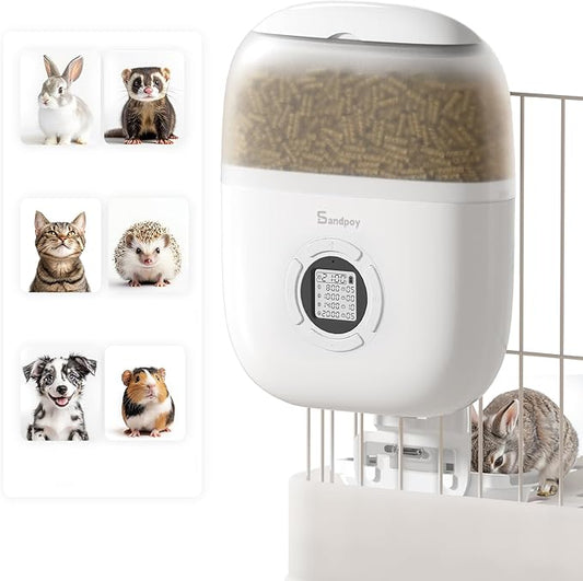 Hanging Rabbit Feeder, Programmable Automatic Pet Feeder with Dry Food Dispenser, Desiccant Bag and Portion Control for Rabbits Cats and Small Animals