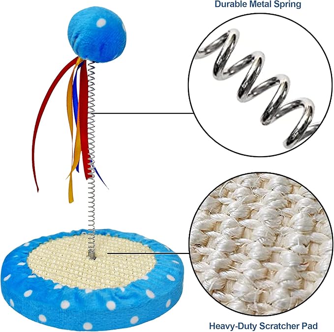 Cat Tree with Toy Ball, Interactive Cats Scratcher Toys with Colorful Ribbons, Play kat Tree, Fun, Entertaining for Large Cats and Small Kittys