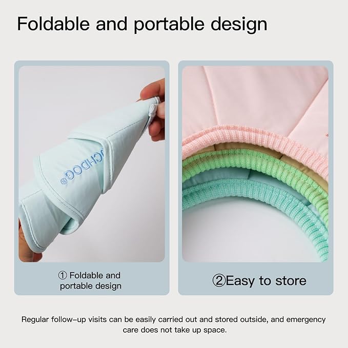 Touchdog Foldable Dog Cone Collar for Cats & Dogs - Adjustable Soft Recovery Collar with Waterproof PU Coating, Lightweight Design, 24.5cm/9.6in Wide Barrier (Blue, L)