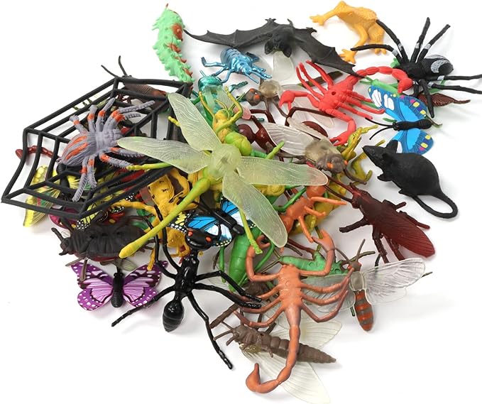 Realistic Insect Toy Figures for Kids, 45Pack Colorful Assorted Play Bugs for Children, Toddler Education Themed Party Gift, Halloween Filler Cupcake Topper