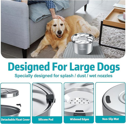 1.5 Gal Dog Water Bowl No Spill, 5.6L Stainless Steel Bowls and Non-Slip Dog Bowl Mats for Food and Water, Silicone Pet Feeding Mats for Floors Waterproof