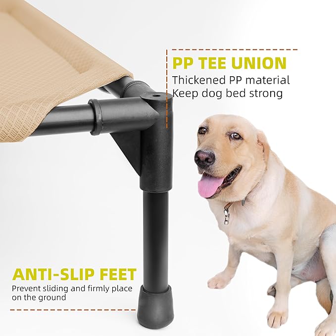 Soft Mesh Elevated Pet Bed for Large Medium Dogs Outdoor Resting Cot with Water-Resistant, Air-Permeable, Cooling and Anti-Skid Portable Dog Bed, Up to 120 lbs, 43.2" L x 31" W x 7.5" H, Beige