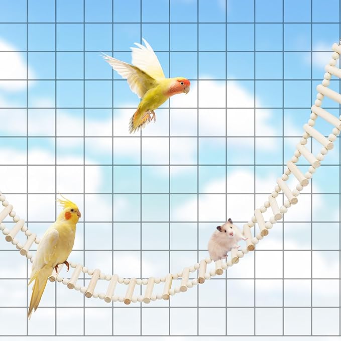 Rat Ladder Bridge Toy, Rat Climbing Toys, Natural Wooden Hamster Ladder Bridge Toy, Cage Accessories for Bird Parrot Cockatiel Sugar Gliders - 54 Steps - 74.6 x 3.14 Inch
