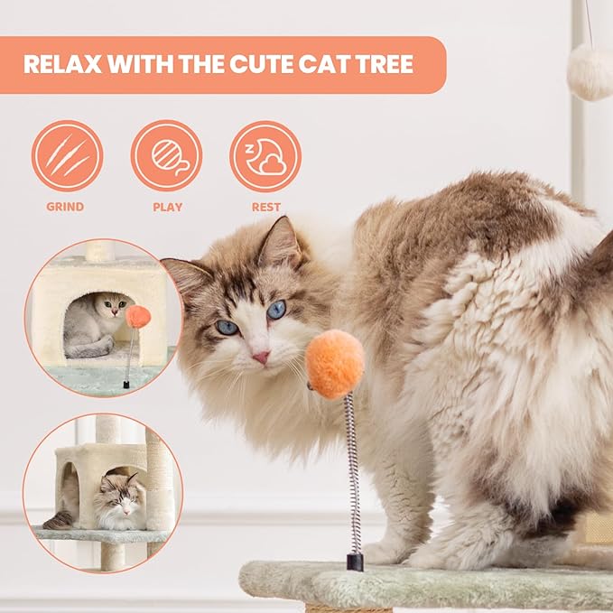 HYABi 59 Inch Flower Cat Tree Tower - Multi-Level Cat Condo with Plush Scratching Posts, Toy Balls, and Pet House, Indoor Play Platform for Large Adult Cats, Stylish Color Design