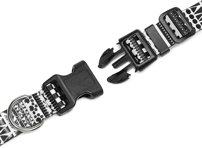 Mercano Adjustable Dog Collar - Special Design Patterns, Soft Nylon Comfortable Durable Pet Collar for Small Medium Large Dogs (M, Black White A)