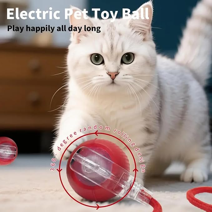 Interactive Cat Toys Ball, Newly Upgraded Automatic with Elastic Tail Rope and USB Charging. Stimulates Hunting Instincts and Promotes Exercise. Interactive Cat Toys for Bored Indoor Adult Cats