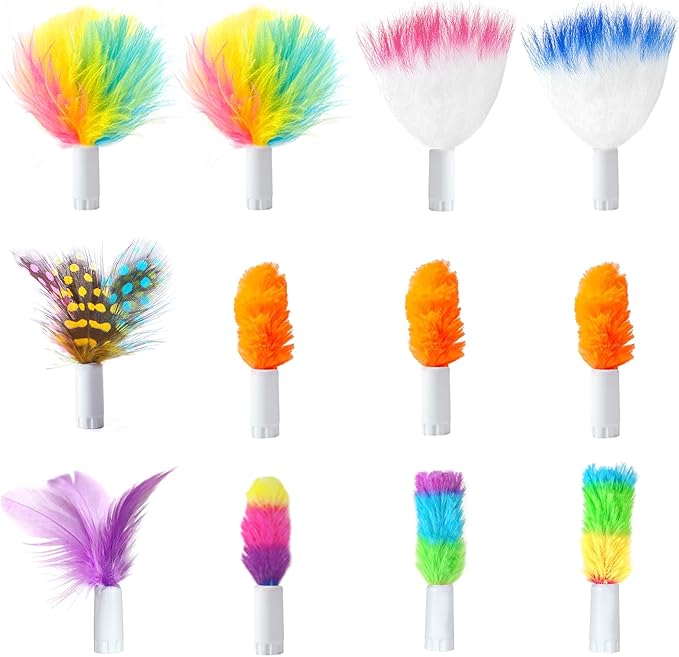 ORSDA 12Pcs Interchangeable Attachments Cat Feather Toys Replaceable Feathers and Fluffy Toy Accessories