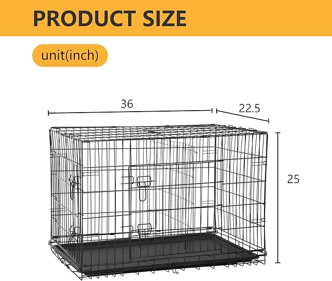 FDW Dog Crate Dog Kennel Cage with Double Door,36 inch Folding Metal Wire Dog Cage with Removable Tray&Divider Panel,Pet Crate for Medium Dogs,Black