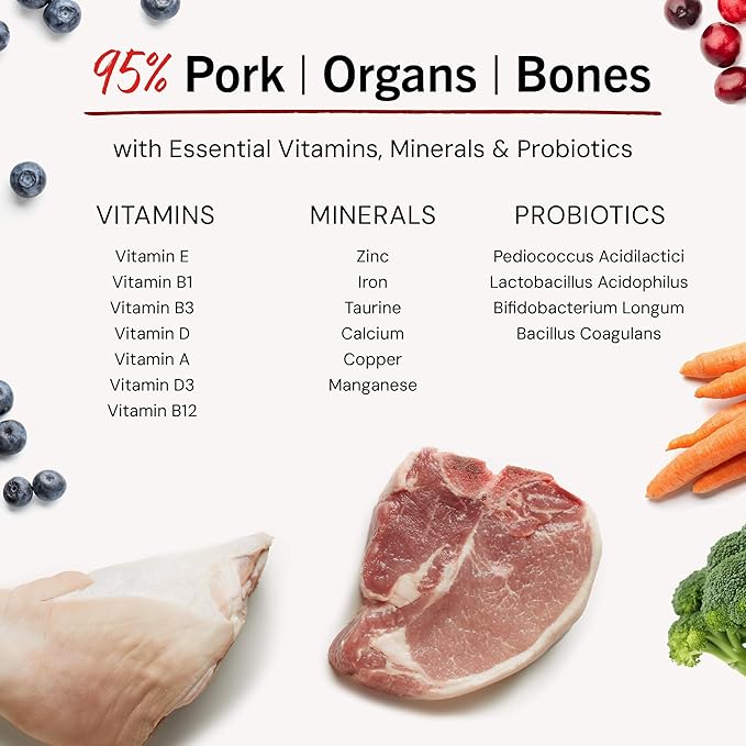 Stella & Chewy's Freeze-Dried Raw Dinner Patties - Purely Pork Recipe - High Protein Grain-Free Puppy & Dog Food - Perfect For Picky Eaters - 14 oz