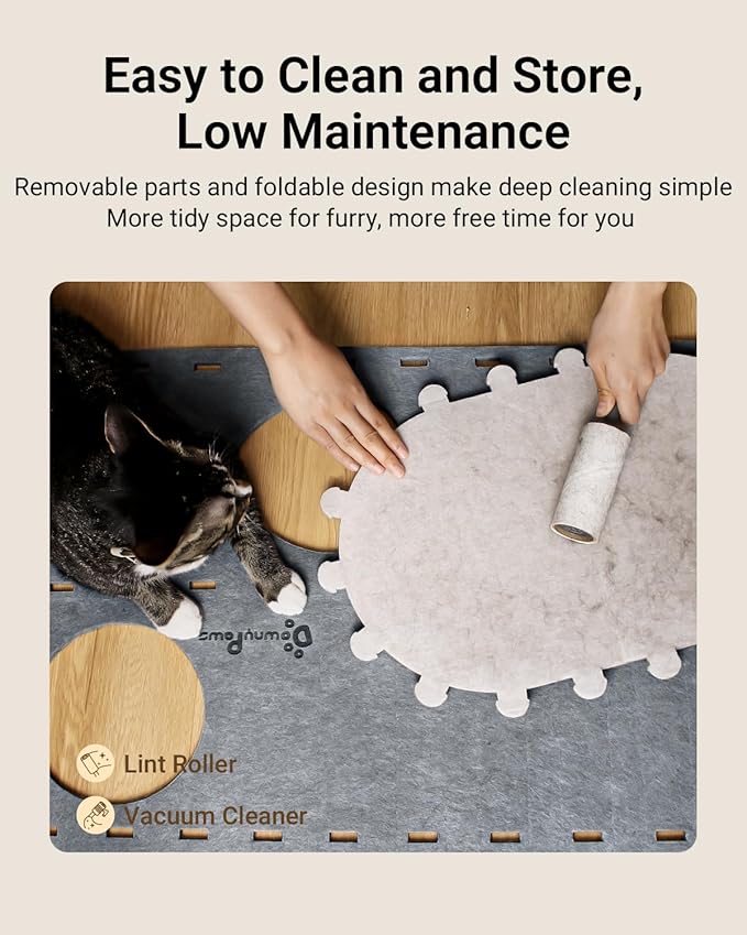 DownyPaws Cat House for Indoor Cats, 2-Storey Foldable Cat Bed Cave, Felt Cats Tunnel Bed Condo, Castle Kitten Cube Hideaway for Multicats, Scratch Resistant, Light Gray