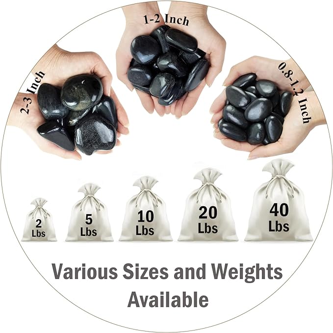 2 lbs Black Pebbles for Indoor Plants, 1-2 Inch Decorative River Rocks for Planters, Landscaping Stones, Vase Fillers and Outdoor Garden