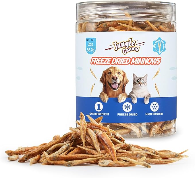 Jungle Calling Freeze Dried Minnows for Cats & Dogs, Single Ingredient Fish Cat & Dog Treats, High Protein Grain Free Pet Training Snacks, 2 oz