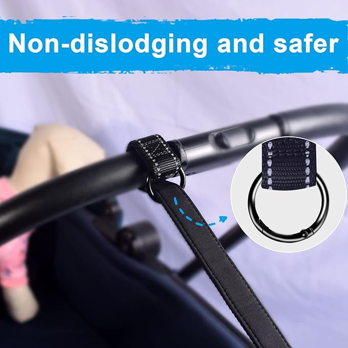 PetBonus 2 Packs Short Dog Leash, Safety Wrist Strap for Retractable Dog Leash, Reflective Design and Adjustable Soft Padded Handle, Extra Layer Security for Pet Stroller (Black, Black)