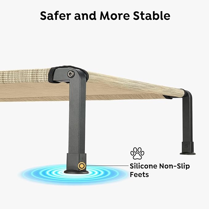 Veehoo Heavy Duty Elevated Dog Bed - Raised Dog Cot with Washable & Breathable Teslin Mesh, Non-Slip Silicon Feet, Cooling for Indoor or Outdoor, 35" x 22", Beige Coffee