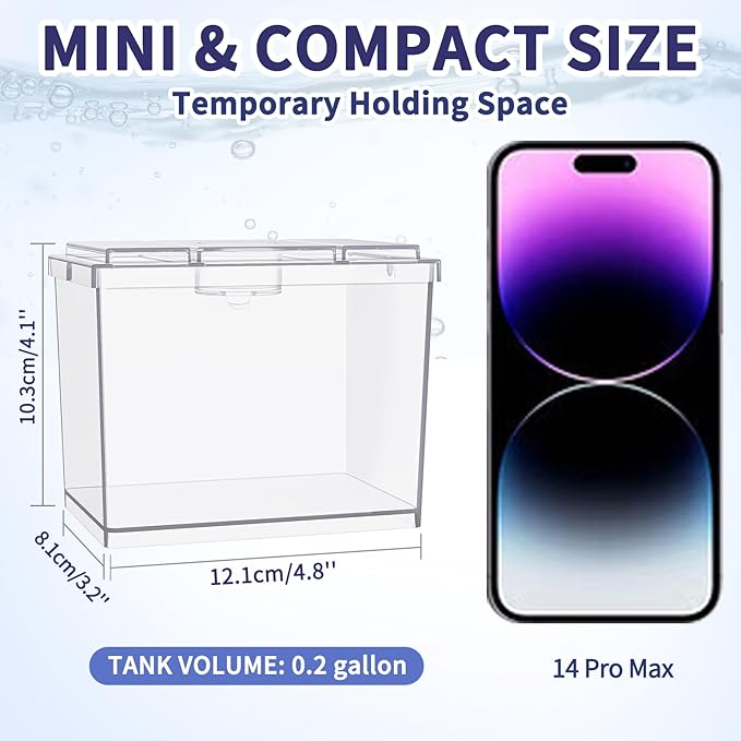 Mini Betta Fish Tank, Small Fish Bowl for Temporary Space, 0.2 Gallon Stackable Cube Tank with Artificial Plants and Gravels for Small Fish, Insect, Shrimp, Crab, Spider. (Pack-1)
