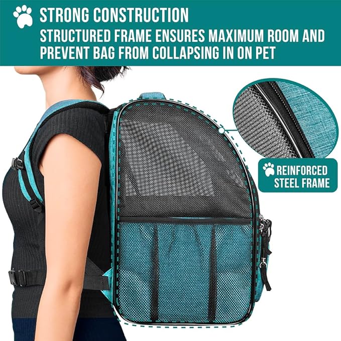 PetAmi Dog Backpack Carrier for Small Large Cat, Pet, Puppy, Ventilated Pet Hiking Backpack Travel Bag, Airline Approved Cat Backpack Carrier, Camping Biking Dog Bag Up to 18lbs Pet, Teal Turquoise