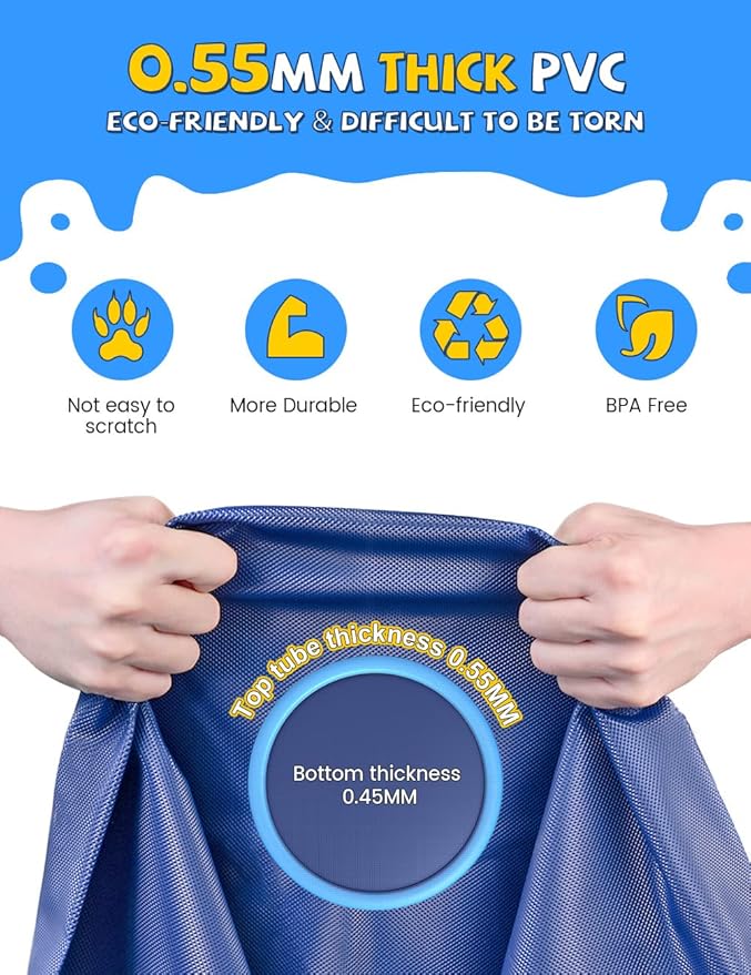 VISTOP Non-Slip Splash Pad for Kids and Dog, Thicken Sprinkler Pool Summer Outdoor Water Toys - Fun Backyard Fountain Play Mat for Baby Girls Boys Children or Pet Dog (67 inch, Blue&Blue)