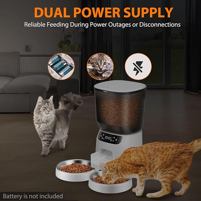 Automatic Cat Feeder and Water Fountain, 5L/20 Cups Timed Cat Dry Food Dispenser, 10s Meal Call, 20 Portions 6 Meals Per Day, 2L Cats Fountains for Drinking with Filter, Pet Feeder for Dog