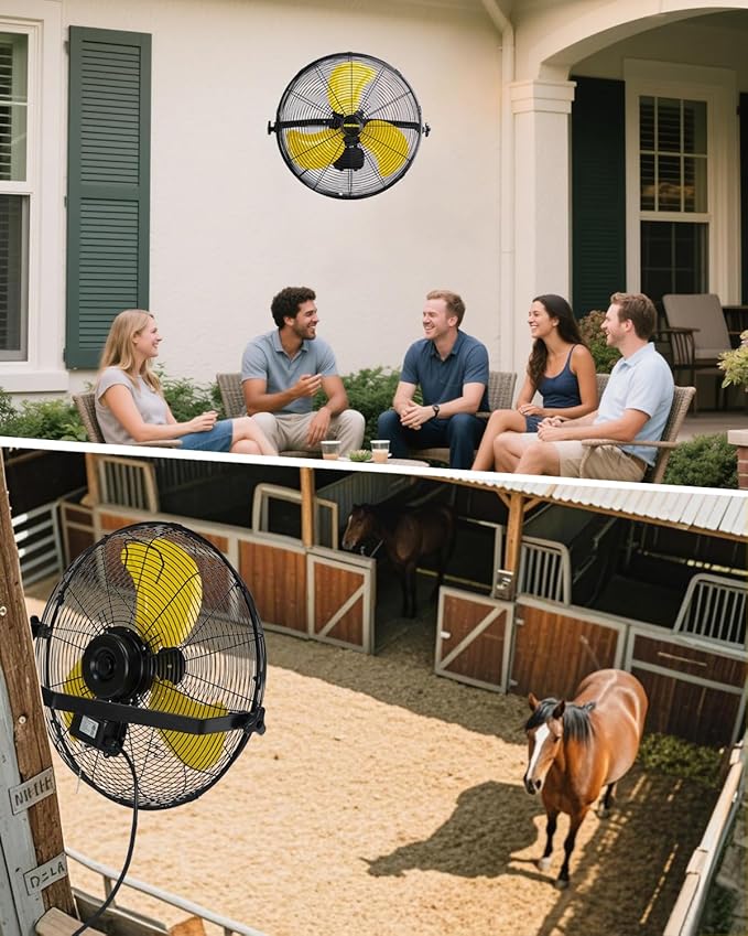 VENTISOL 20 Inch Waterproof Wall Mount Fan, High Velocity 3-Speeds 4650 CFM Heavy Duty for Home, Workshop, Industrial, Barn, Greenhouse, ETL Listed