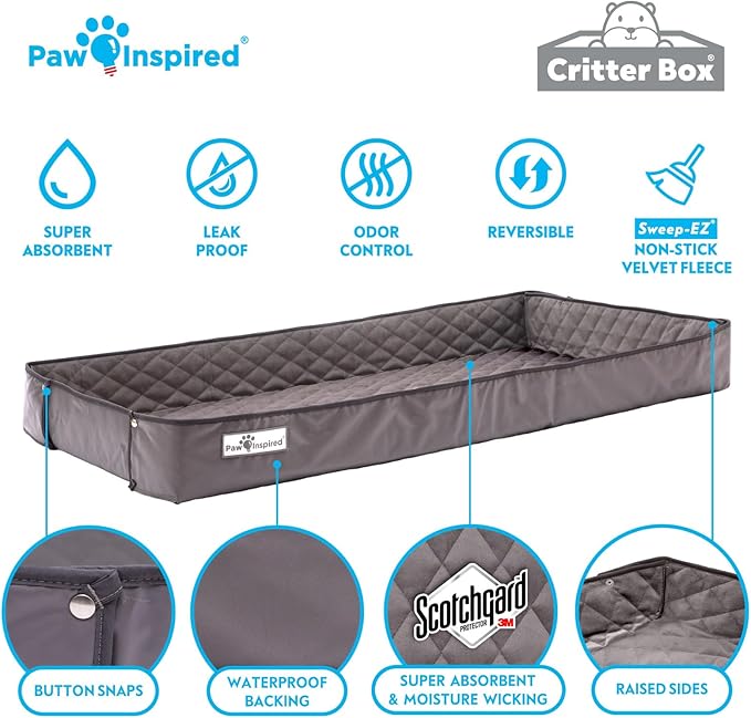 Paw Inspired Critter Box | Washable Guinea Pig Cage Liners with Raised Sides | Fleece Bedding for Guinea Pigs Rabbits, Hamsters, Small Animals | Edge Protected Pee Pads (2x4 (12" Grids))