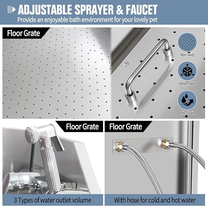 38" Pet Dog Bathing Station W/Ramp, Professional Stainless Steel Dog Grooming Tub W/Soap Box, Faucet,Rich Accessory, Dog Bathtub for Large,Medium,Small Pets, Washing Sink for Home,L-RAMP