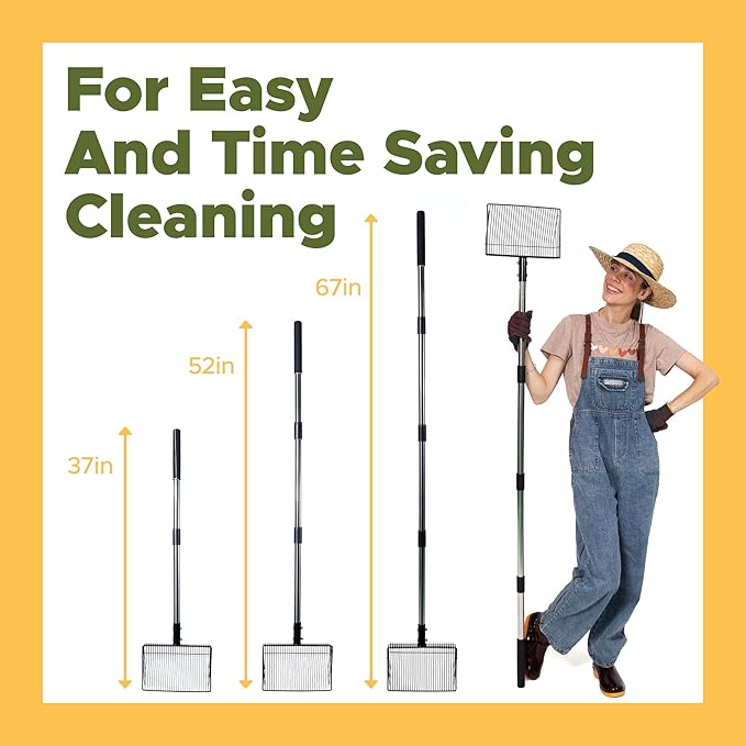 Premium Chicken Poop Scooper for Sand - Durable Chicken Coop Scoop Set - Sifting Shovel for Coop Cleaning - Metal Sand Sifter for Poultry Run - Poultry Litter Tools