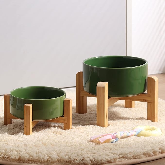 Petygooing Rust Green Elevated/Raised Ceramic Dog Bowl for Small Breeds, Dog Food Water Dish with Stand,Pet Feeding Bowl with Anti Slip Rubber for Cats and Small Dogs Puppy 13.5 OZ (5.1In / 1.7 Cups)